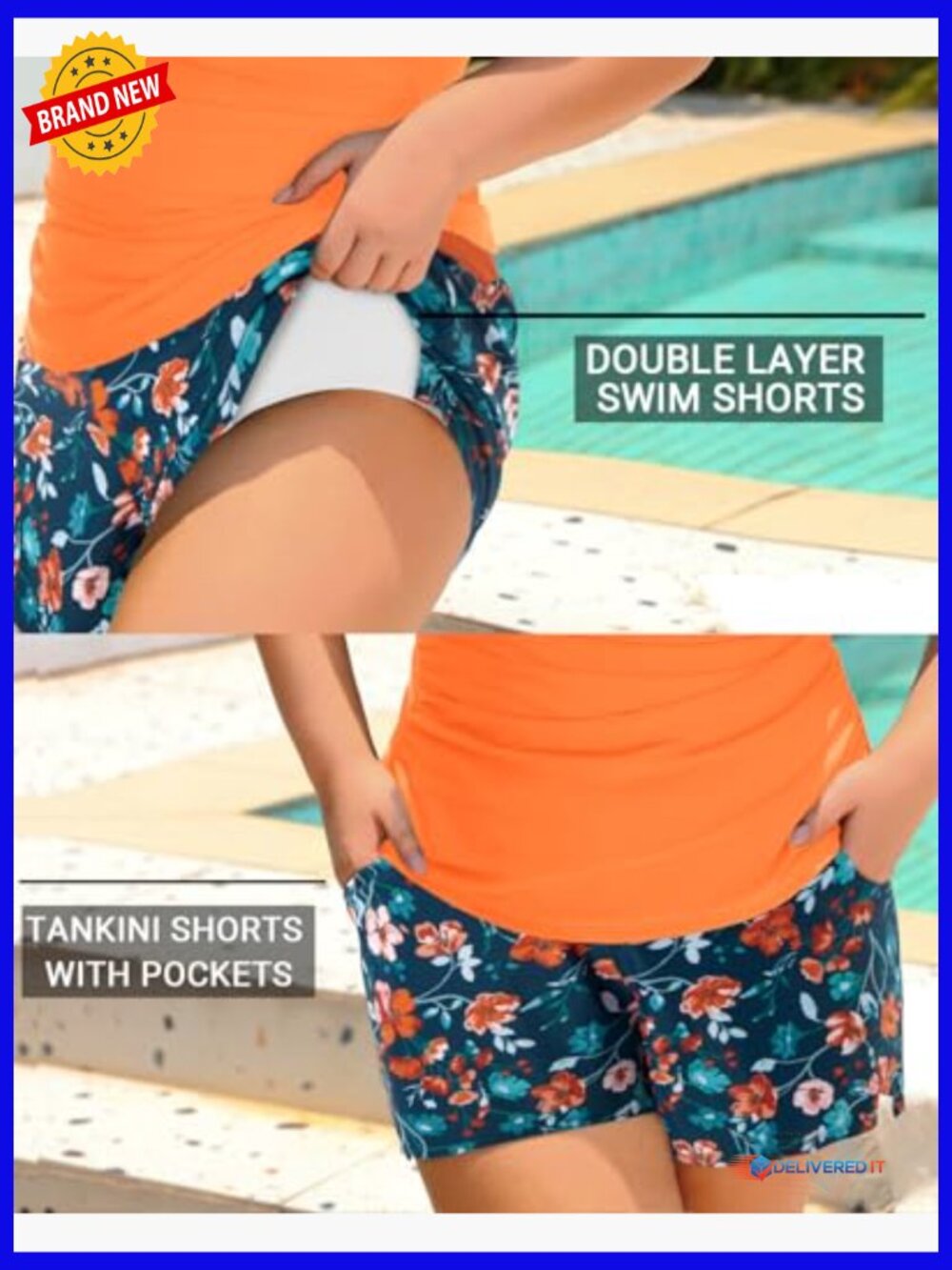 Plus Size Tankini Set with Tummy Control & Pocket Shorts - Picture 4 of 7